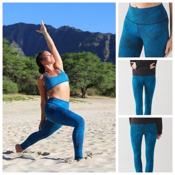 Lululemon Luon Spray Jacquard Shocking Blue Black High Times Pant W5AAKS - Picture 1 of 7